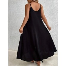 Emh Store Kadın Boyundan Askılı Damla Detaylı Halkalı Asimetrik Kesim Viskon Elbise