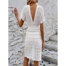 Emh Store Kadın Kısa Kollu V Yakalı Örme Triko Elbise