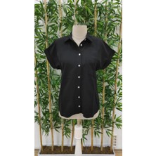 Emh Store Kadın Kısa Kollu V Yakalı Önden Düğmeli Dokuma Gömlek