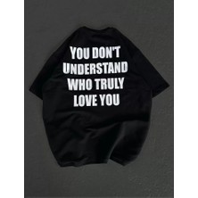 Emh Store Unisex Bisiklet Yaka Baskılı Oversize T-Shirt - Siyah