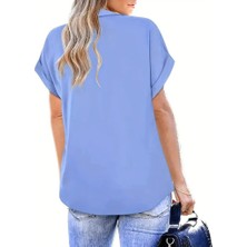 Emh Store Kadın Kısa Kollu Yakalı Uzun Sandy Bluz