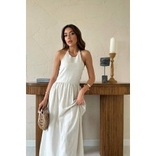 Emh Store Bej Arkası Gipeli Keten Elbise