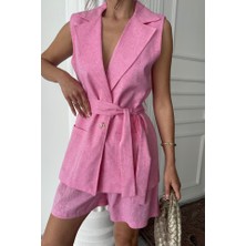 Emh Store Keten Yelek - Şort Takım - Pembe