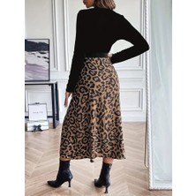 Emh Store Kadın Uzun Kollu Bisiklet Yaka Ithal Krep Bluz Alt Desenli Modal Midi Elbise