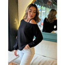 Emh Store Kadın Uzun Kollu Tek Omuz Askı Detay Salaş Viskon Iki Iplik Bluz