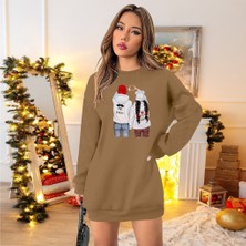 Emh Store Kadın Uzun Kollu Bisiklet Yaka Desenli Viskon Iki Iplik Elbise