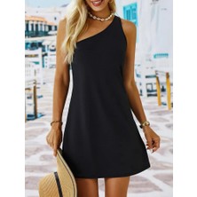 Emh Store Kadın Tek Omuz Askılı Krep Mini Elbise