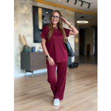 Emh Store Kadın Kısa Kollu Bisiklet Yaka Viskon Iki Iplik Bluz ve Pantolon Ikili Takım