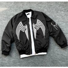 Emh Store Tam Fermuarlı Uzun Kol Baskılı Bomber Ceket - Siyah