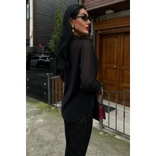 Emh Store Transparan Detaylı Dökümlü Gömlek 3427