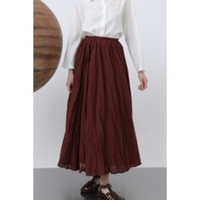 Emh Store Kadın Yüksek Bel Arkadan Fermuarlı Kırışık Geniş Kesimli Vural Etek