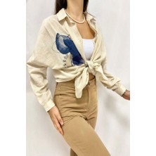 Emh Store Bej Taş Işlemeli Keten Gömlek