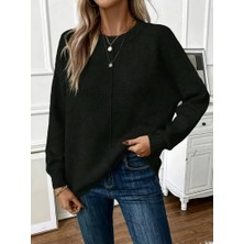 Emh Store Kadın Uzun Kollu Bisiklet Yaka Düşük Omuz Detaylı Triko Bluz