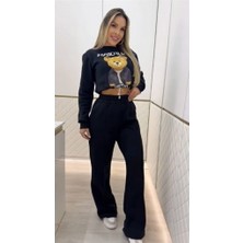 Emh Store Kadın Uzun Kollu Bisiklet Yaka Desenli Iki Iplik Şardonlu Bluz ve Pantolon Ikili Takım