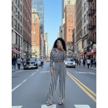 Emh Store Kadın Çizgi Detay Kadife Kumaş Hırka Pantolon Ikili Takım