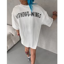 Emh Store Unisex Bisiklet Yaka Baskılı Oversize T-Shirt - Beyaz