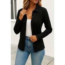 Emh Store Kadın Uzun Kollu Yakalı Önden Düğmeli Triko Ceket