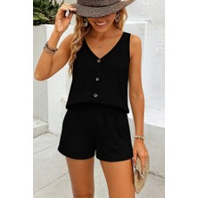 Emh Store Kadın Askılı Kolsuz V Yakalı Önden Düğmeli Bürümcük Bluz ve Short Ikili Takım