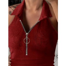 Emh Store Kadın Kolsuz Polo Yaka Önü Fermuarlı Kaşkorse Bluz