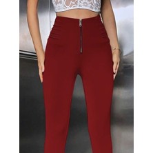 Emh Store Kadın Yüksek Belli Önden Fermuar ve Nervur Detaylı Dalgıç Tayt