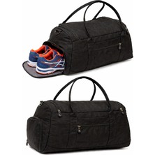 Kaff Siyah Krinkıl Kumaş Ayakkabı Bölmeli 0818 Önü Cepli  Omuz Askılı Spor ve Seyahat Çantası