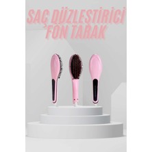Kafkas Store Tkndy Elektrikli Saç Düzleştirici Tarak Saç Düzleştirici Fırça Sıkı Dişli Pembe