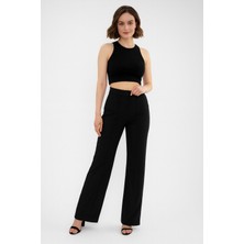 Eceylül Moda Kadın Siyah Scuba Krep Önü Çımalı Yüksek Bel Palazzo Pantolon(Kısa Süreligine Lansman Fiyatı)