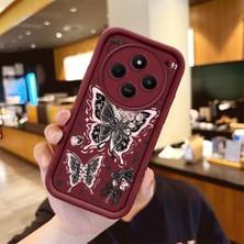 Ucuc Xiaomi Poco C75 5g Uyumlu Anti-Çarpma Kamerası Koruma Sevgi Kelebek Desen Burgundy Silikon Kılıf