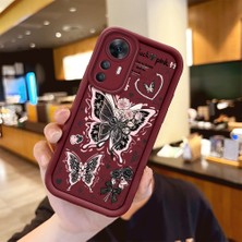 Ucuc Xiaomi Redmi K50 Ultra Uyumlu Anti-Çarpma Kamerası Koruma Sevgi Kelebek Desen Burgundy Silikon Kılıf