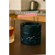 PremiumPort Şık Cam Hazneli Küllük, Kokusuz ve Boyalı Dekoratif Obje (425CC)