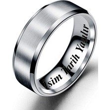 Takı Dükkanı Kişiye Özel Isim Yazılı 6mm Köşeli Mat Düz Erkek Kadın Çelik Alyans Yüzük CL30KO