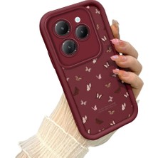 Ucuc Infinix Hot 40/hot 40 Pro Uyumlu Anti-Çarpma Kamerası Koruma Sevgi Kelebek Desen Burgundy Silikon Kılıf