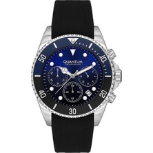 Quantum Erkek Kol Saati 44 mm Siyah Silikon Kordon Kronograf Fonksiyon 10 Atm