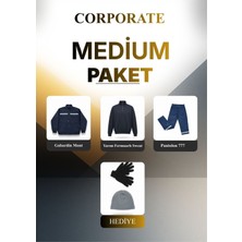 Birmont Corporate Medium Paket Iş Kıyafetleri Set 3+1 Hediyeli - Gabardin Mont Yarım Fermuarlı Sweat Pantolon (Eldiven ve Bere) Hediyeli