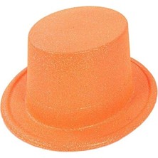 Osense Floresan Turuncu Renk Simli Uzun Fötr Melon Şapka 12 cm