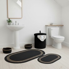 Comfort Craft Hasır / Jüt 5 Parça Hasır Çizgili Banyo Paspas Takımı | Kirli Sepeti | Oval Sepetler