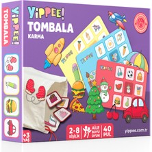 YİPPEE Çocuk Tombala Oyunu – Karma Temalı | Ham Bez Kese | 8 Tabla | 40 Pul (60 Parça)