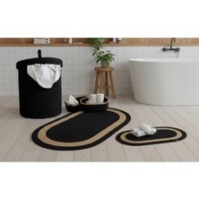 Comfort Craft Hasır / Jüt 5 Parça Hasır Şeritli Banyo Paspas Takımı | Kirli Sepeti | Oval Sepetler