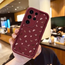 Ucuc Samsung Galaxy S23 Ultra Uyumlu Anti-Çarpma Kamerası Koruma Sevgi Kelebek Desen Burgundy Silikon Kılıf