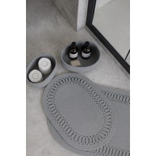 Comfort Craft Gri Hasır / Jüt 4 Parça Trikotlu Banyo Paspas Takımı | Oval Sepet, Paspas ve Dekor Seti