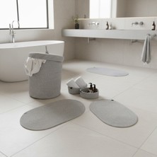 Comfort Craft Hasır / Jüt 5 Parça Gri Banyo Paspas Takımı | Kirli Sepeti | Oval Sepetler