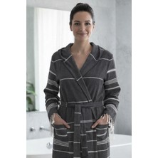 Luna %100 Pamuk Peştemal Bornoz Kapüşonlu Unisex- Siyah
