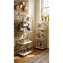 Ikili Dekoratif Raf Mobilya Kitaplık Dekoratif Metal Mobilya Gold 4 Raflı Kitaplık