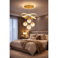 Kuzenler Şık Gold Kristal LED Avize 4 Toplu 3 Renkli Aydınlatma