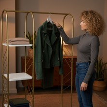 Fec Reklam 4 Raflı Metal Ayaklı Askılık Raflı Ayaklı Elbise Askılığı Konfeksiyon Askılığı Sunta Raflı