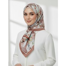 La Fien Kadın Ipeksi Mat Gül Kurusu Zeminli Soyut Çiçek Desenli Tesettür Eşarp 90X90CM