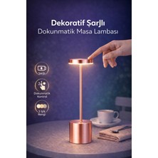 Ecuy Dekoratif Masa Üstü Şarjlı Dokunmatik Masa Lambası Rose Gold 3 Işık Renkli Dimerli Metal