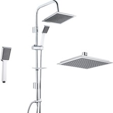 MegaVitrin Tema Rain Pratik Quadro 1+1 Fonksiyonlu Sürgülü Duş Seti - Krom Kaplama SS304 Paslanmaz Boru