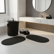 Comfort Craft Hasır / Jüt 5 Parça Siyah Banyo Paspas Takımı | Kirli Sepeti | Oval Sepetler