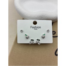 Hedef Bijuteri Zirkon Taşlı Gümüş Renk 6'lı Kiraz,elma Model Küpe Seti